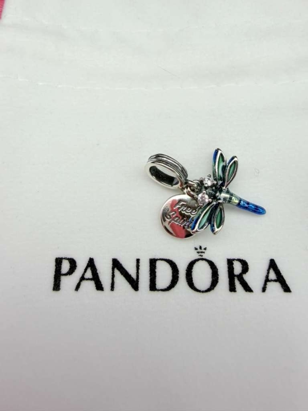 Pandora Multicolor Enamel Dragonfly Charm with 'Free Spirit' Tag
